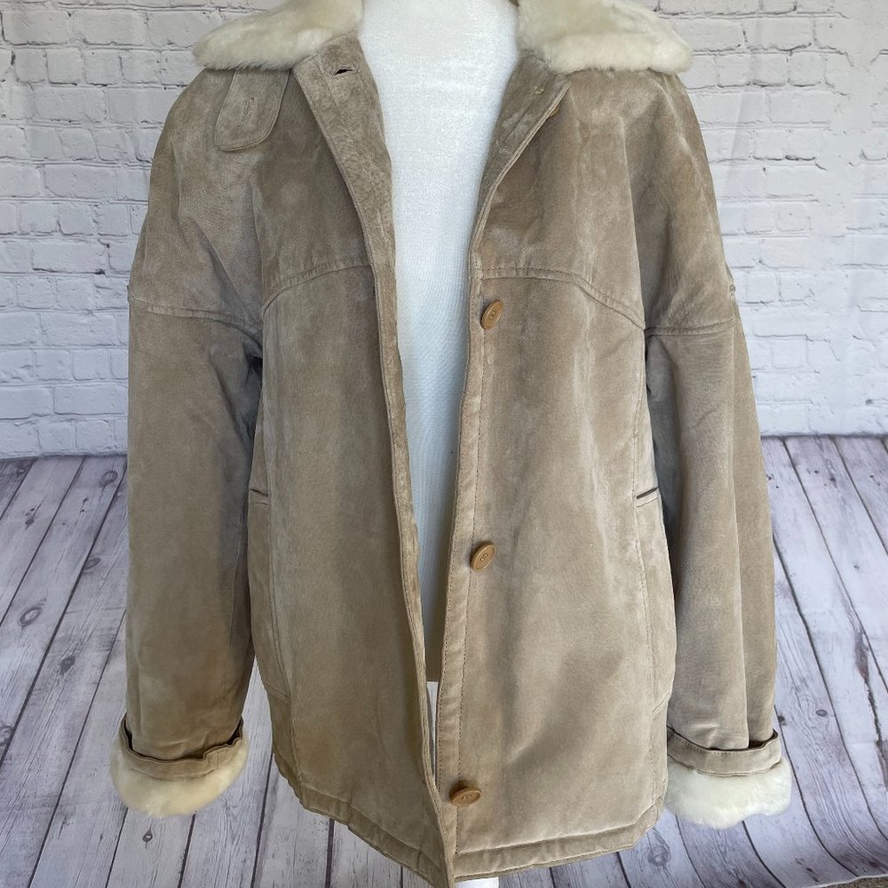 Vintage Leather Shearling Jacket, Size S